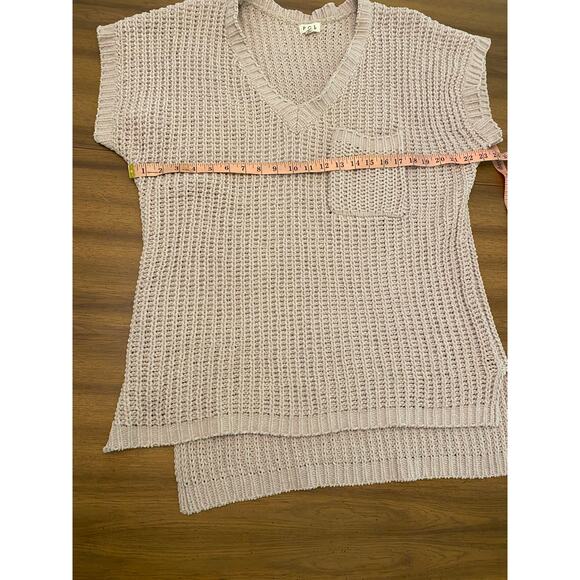POL Short Sleeve High Low Chenille Sweater Vneck‎ Side Slits Small Lagenlook - Picture 4 of 8
